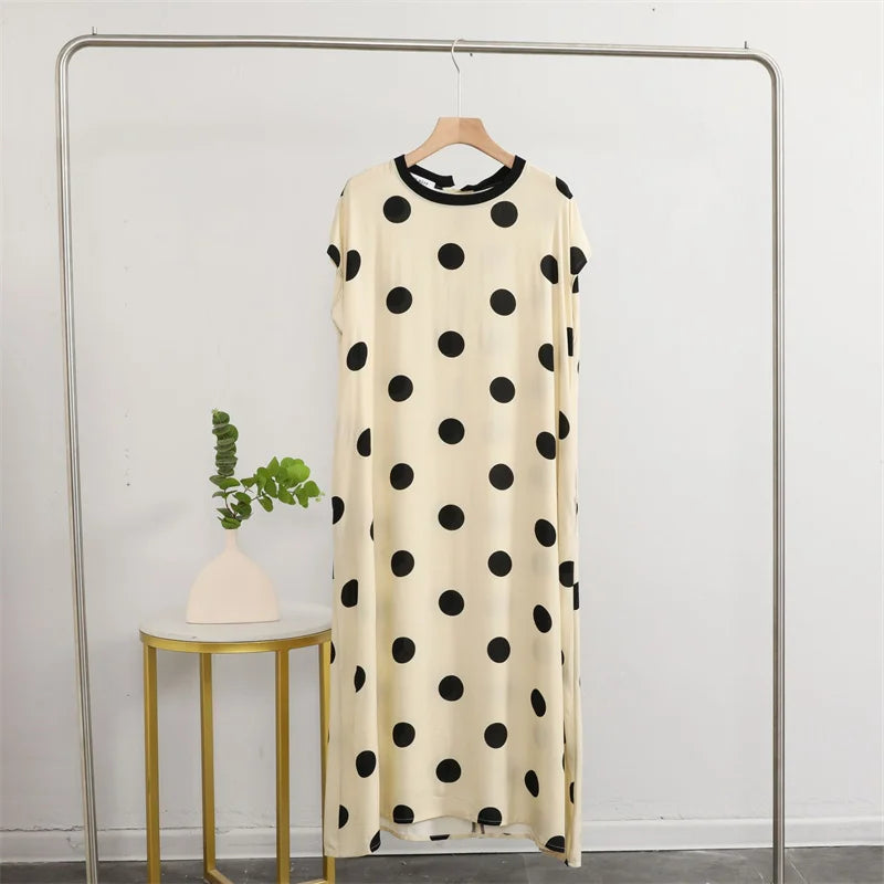 Fashion Plaid And Dot Night Dress Women Loose Cotton Short Sleeve Sleepwear Nightgowns Summer Ladies Nightwear Sleeping Clothes