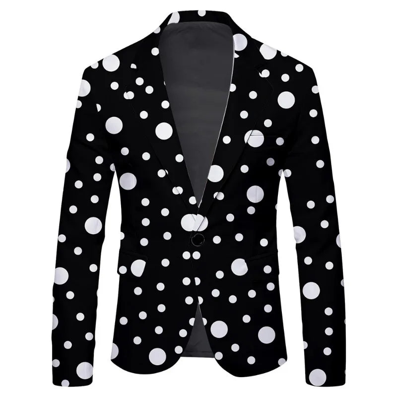 KIDWHXR Men Blazer Fashion Polka Dots Printed Long Sleeve Male Suit Coat British Style Slim Comfortable Man Casual Outerwear