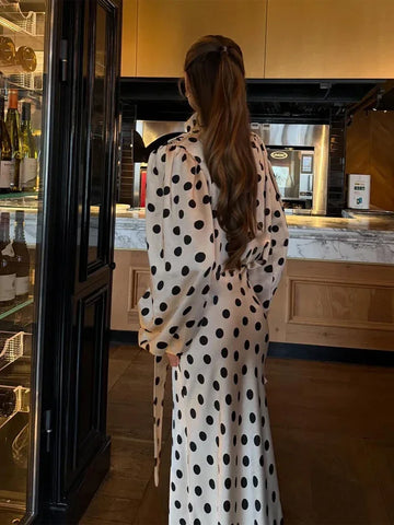 Polka Dot Skirt 2 Piece Set Women Elegant Scarf Long Sleeve