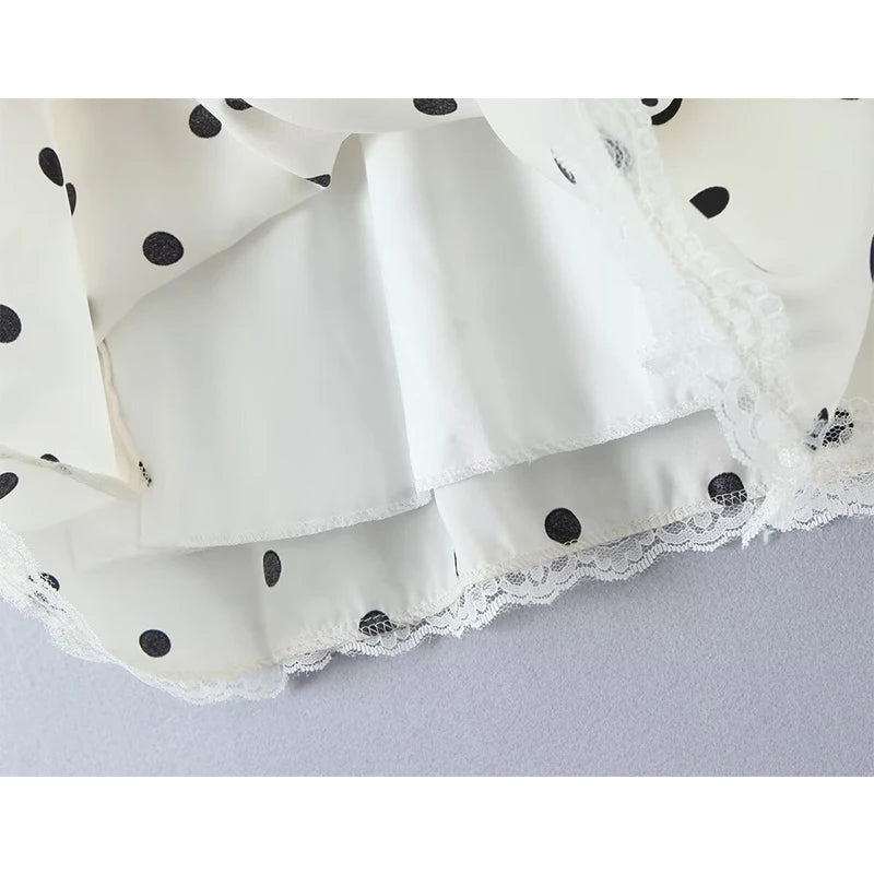 YENKYE Lace Spliced Polka Dot Halter Dress Women
