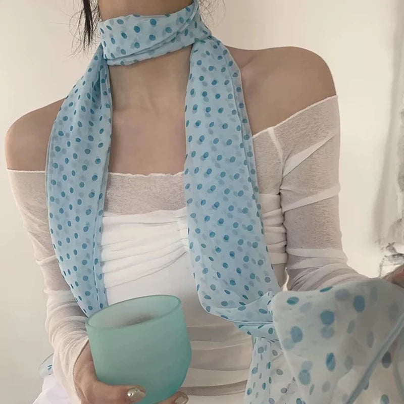 Ladies Polka Dot Silk Scarf Versatile Korean Ins Style Gentle