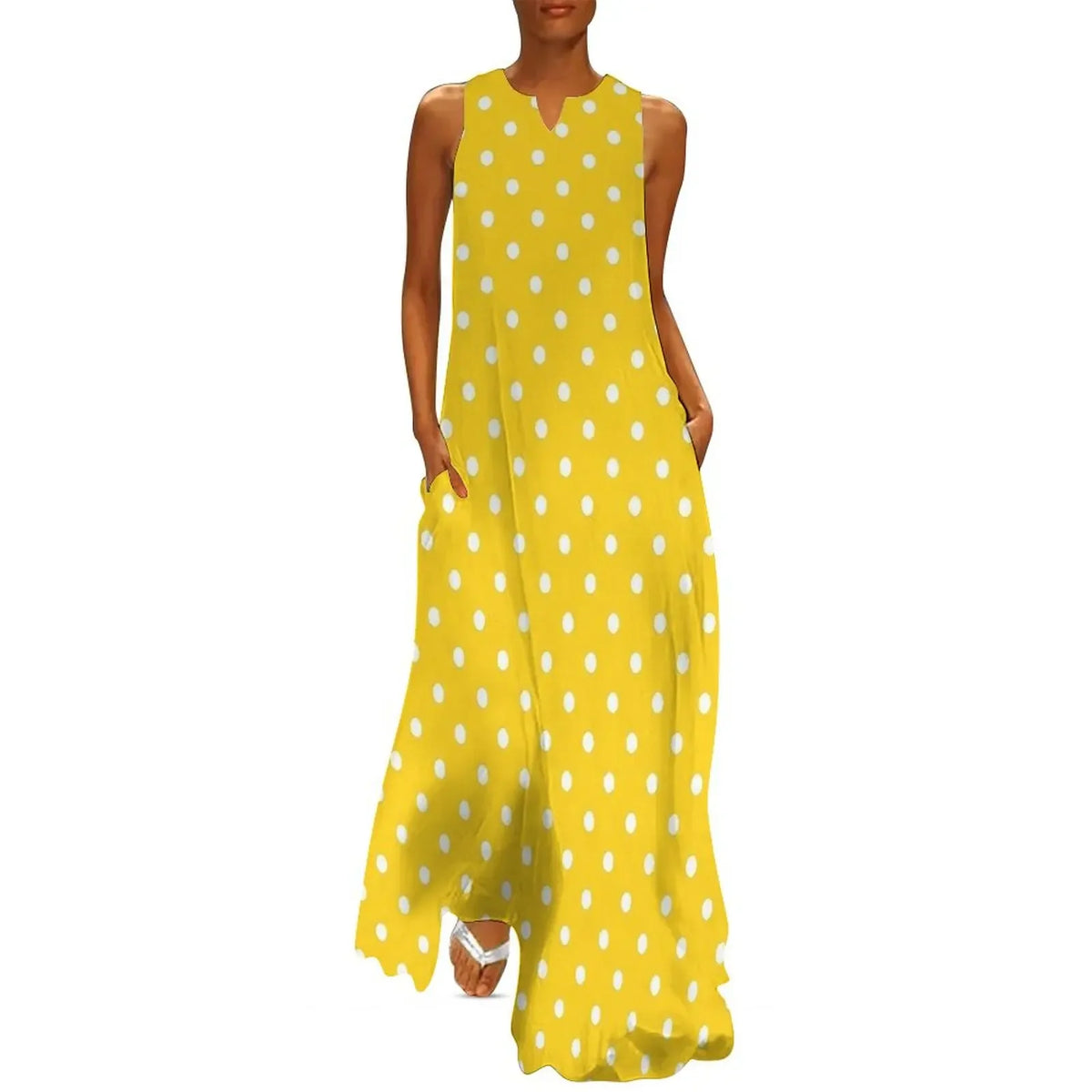 Red And White Polka Dots Print Women Dress  Elegant Maxi Dress V-Neck