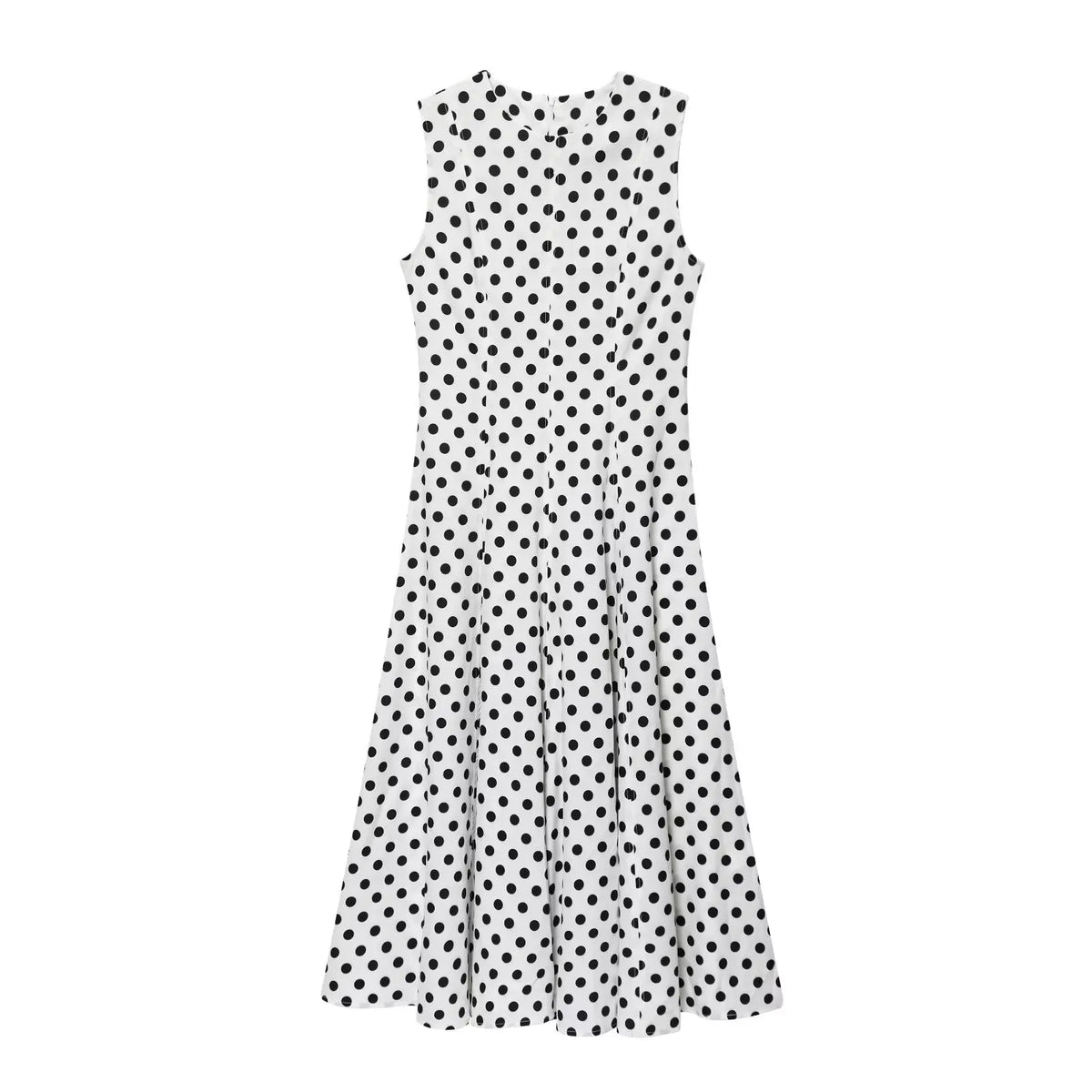 HH Women Polka Dots Print Summer Midi Dress O-Neck Sleeveless Rear Zipper Sexy Dress Female Fashion Slim Beach Party Dress