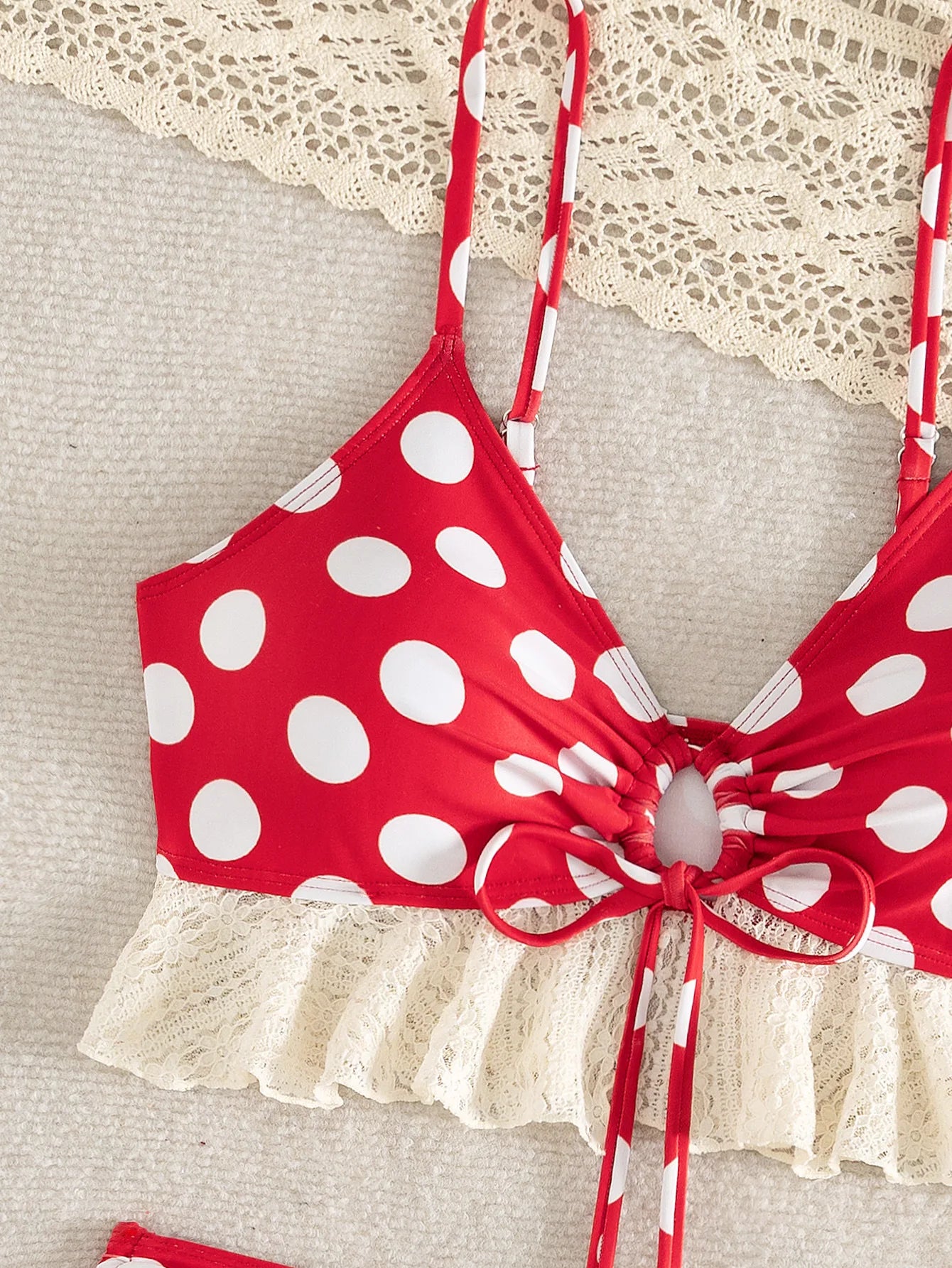 Women Retro Polka Dot Bikini Set Out Lace Up Swimsuit Two Piece