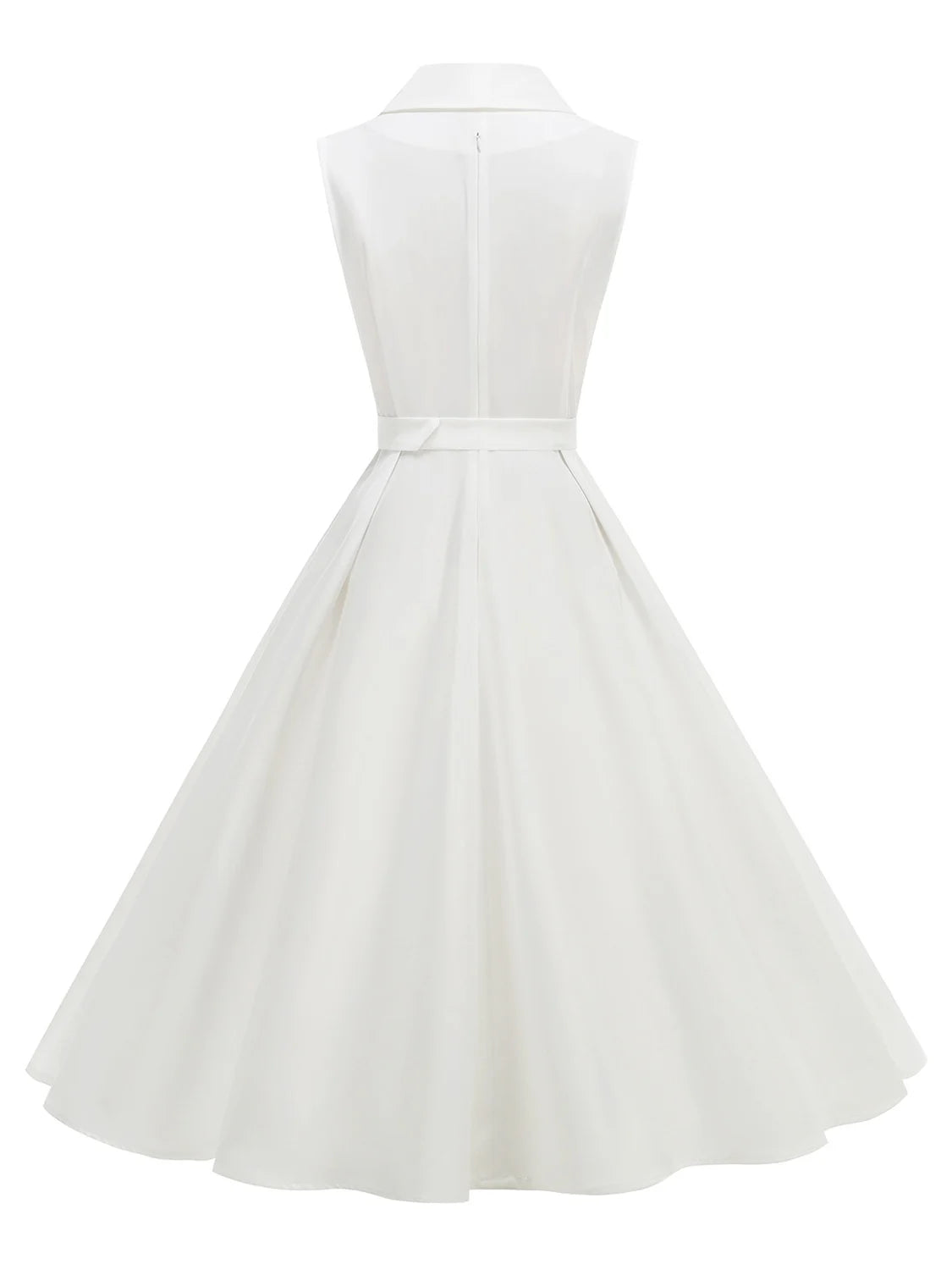 Polka Dot Sleeveless Collared Belted Summer Dress