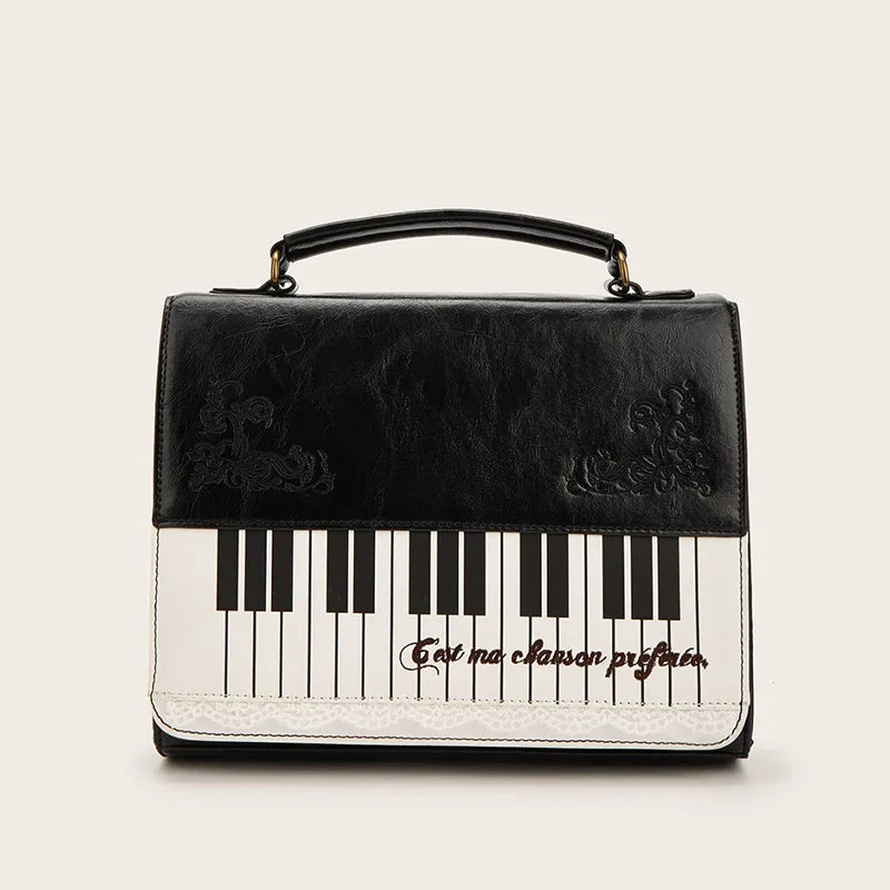 Girls Polka Dot Piano Key Handbag Black And White Retro
