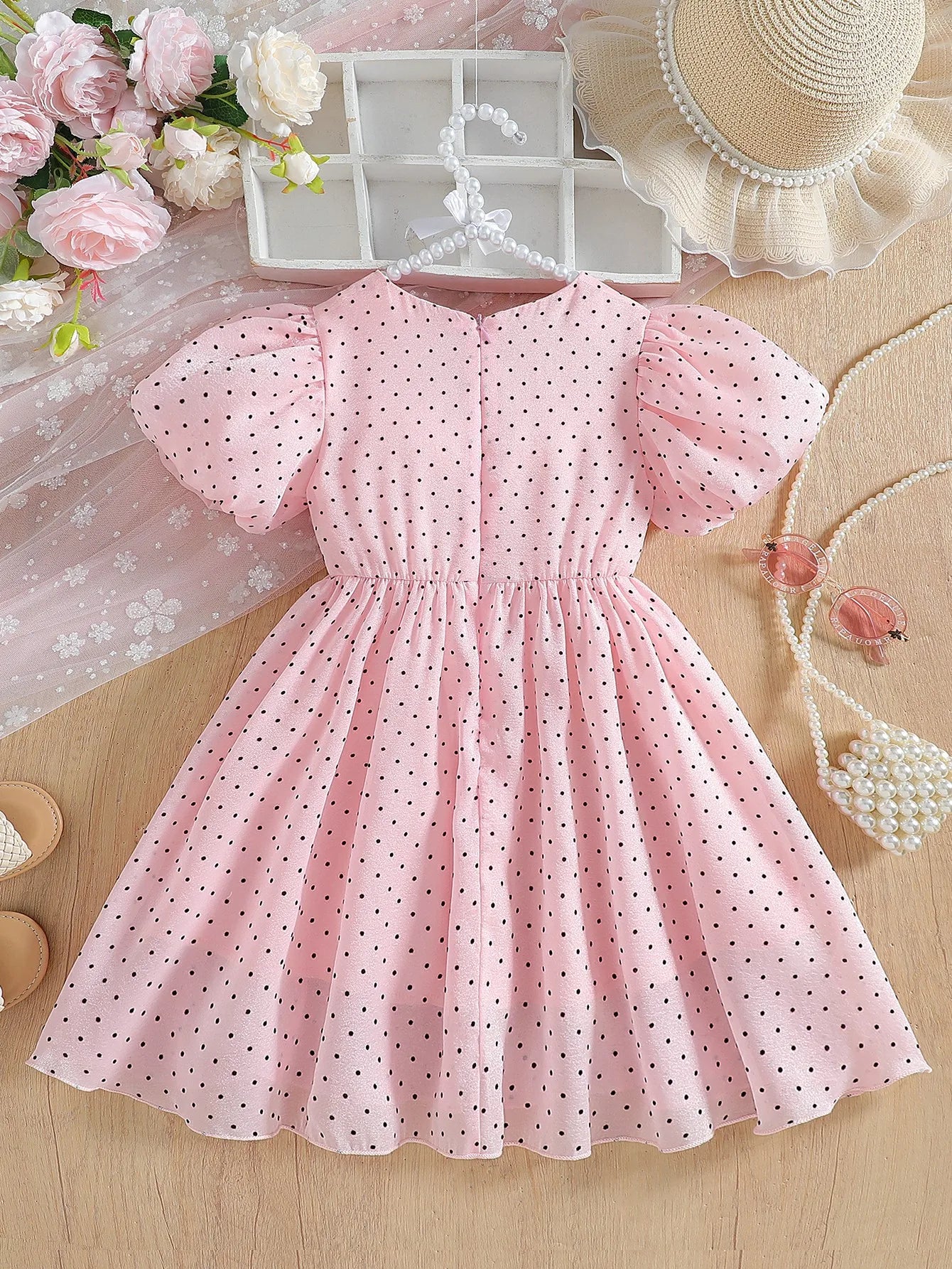 Puff sleeves Toddler Girl Summer Children Polka dots Dresses