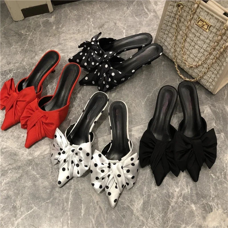 Spring Slippers Women's Korean-Style Pointed Polka Dot Bow