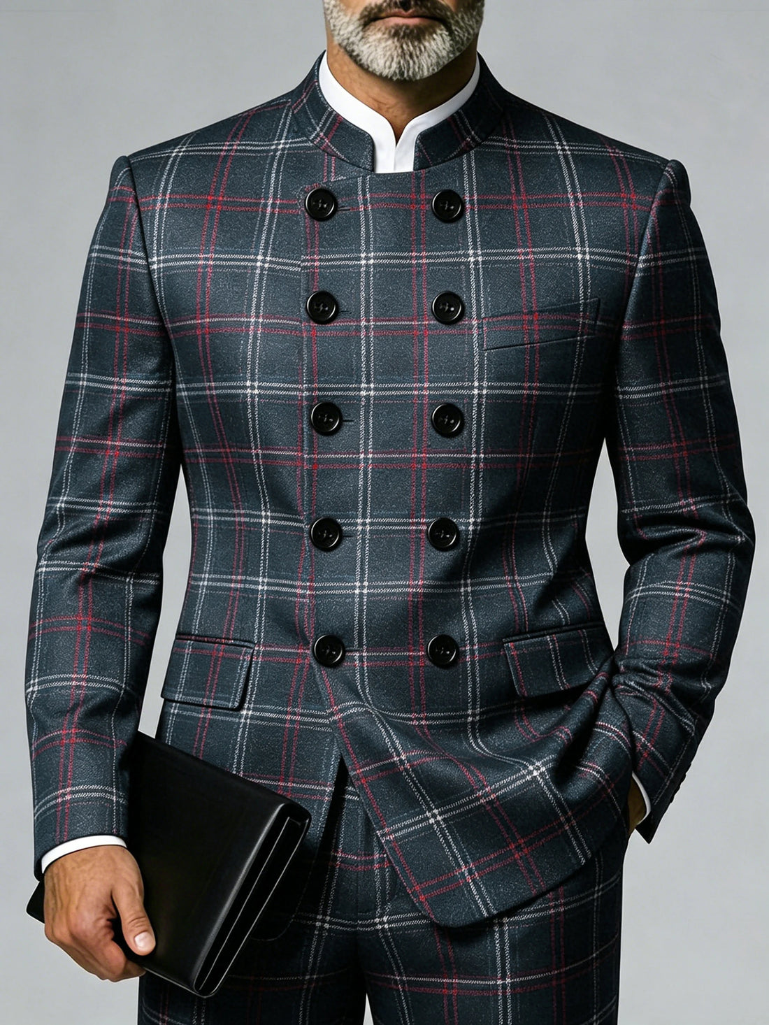 Men Plus Size Luxury Classic Blazer Mandarin Collar Polka Dot Double Breasted Long Sleeve Slim Business Party Outerwear Jacket