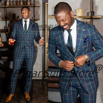 Customized British style Colorful lines Plaid Men Suits 2 Pieces Sets Slim Fit Groom Prom Tuxedos Business Male Formal Blazers