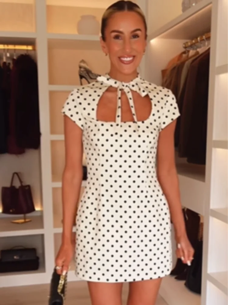 Fashion Polka Dot Printed Women Mini Dress Summer New Lady Beach Robe