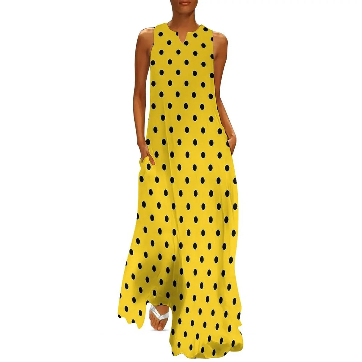 Red And White Polka Dots Print Women Dress  Elegant Maxi Dress V-Neck
