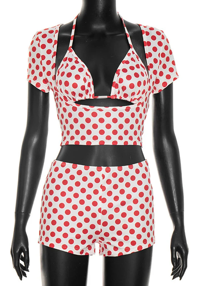 Women Polka Dot 3 Piece Set Summer Beach Outfits