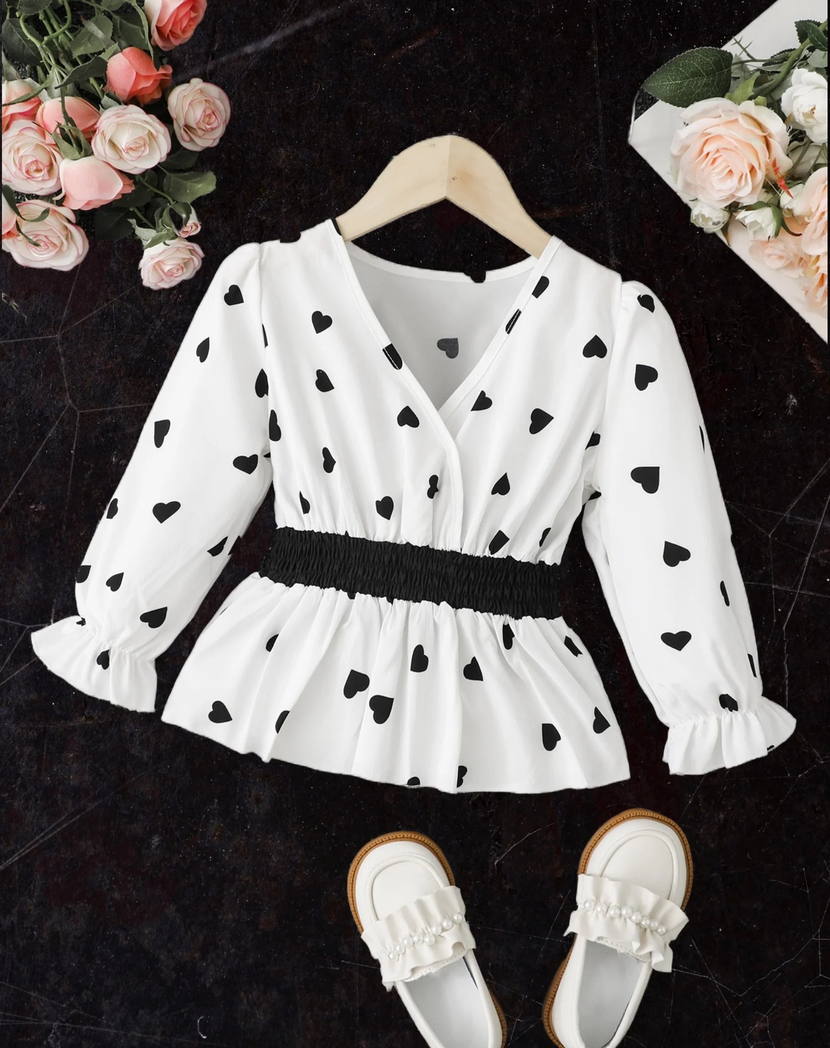 Girls Fashion Heart Shaped Polka Dot Girls (Small) Shirt