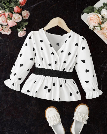 Girls Fashion Heart Shaped Polka Dot Girls (Small) Shirt
