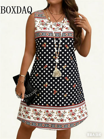 Polka Dot Women Floral Print Summer Short Beach Dress For Woman Floral