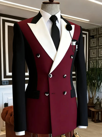 Men's Patchwork Peak Lapel Double-Breasted Tuxedo Jacket