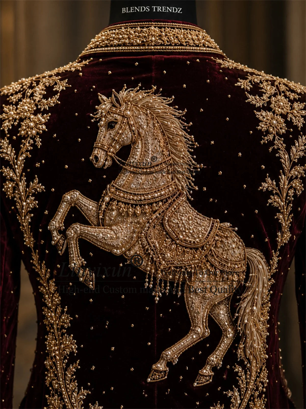 Luxury Jewelry Crystal Men Suits Customized Groom Wedding Tuxedos Outfit 2 Piece Sets Male Blazers Horse pattern Costume Homme