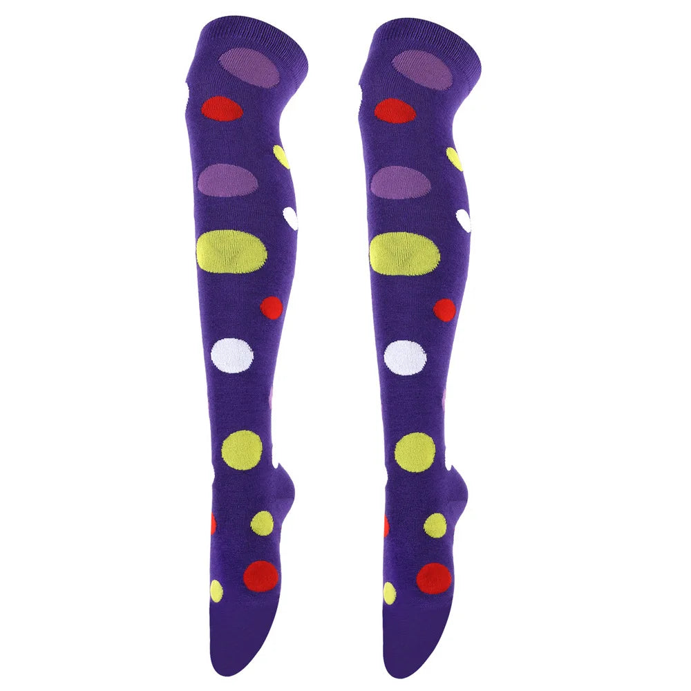 Big Polka Dots Stockings Women Over Knee High Long Socks Colorful Cow Print Anime Performance Cosplay Props Party Festival Gifts