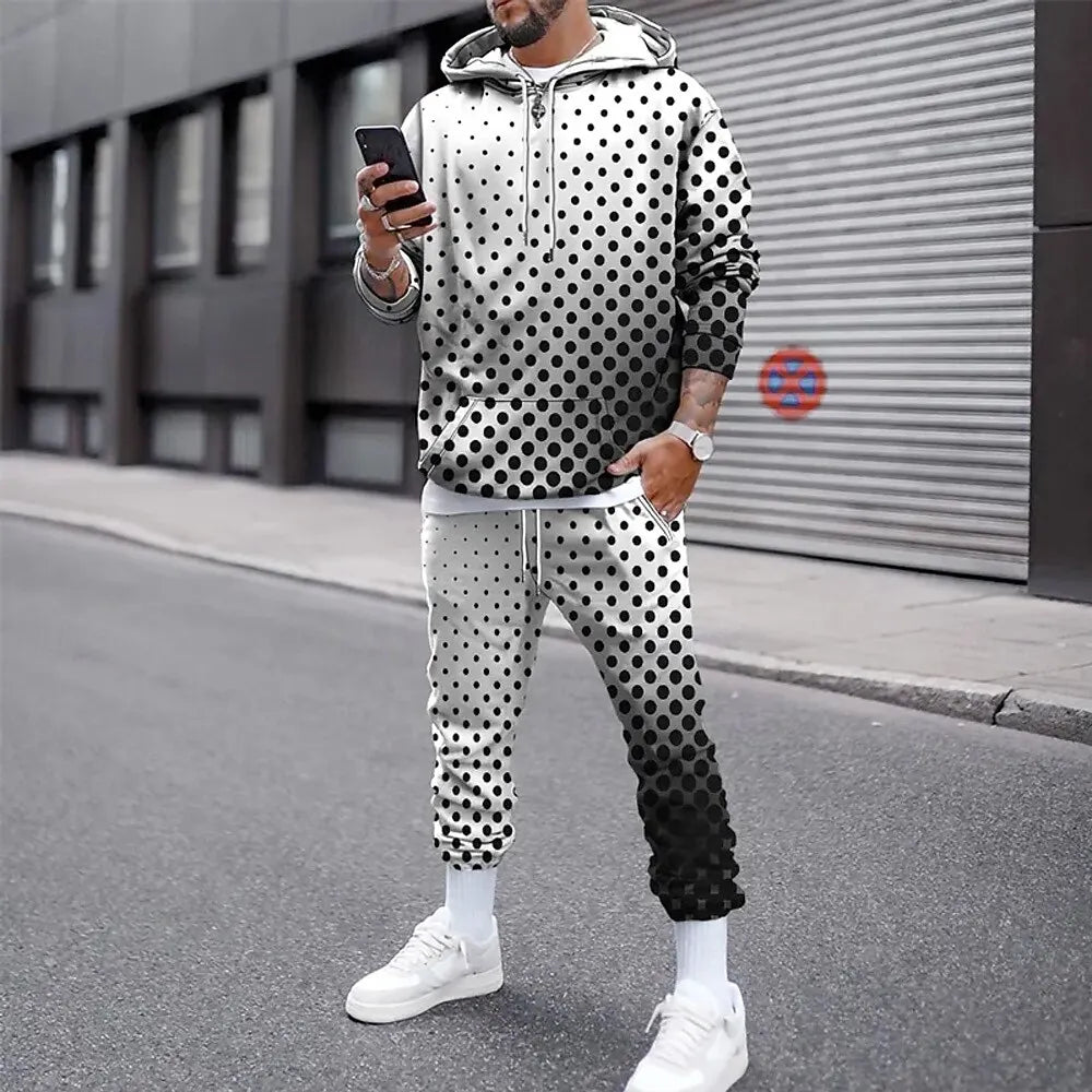 Funny 3D Polka Dot Print Men Hoodies Set Autumn Winter Casual Sweatshirt Sweatpants