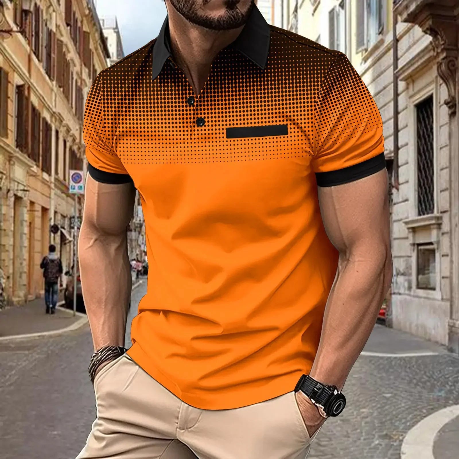 Men's summer gradient printed polka dot short sleeved
