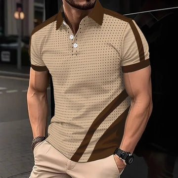 Men's Polka Dot Polo Shirt Black Short Sleeve Golf Shirt