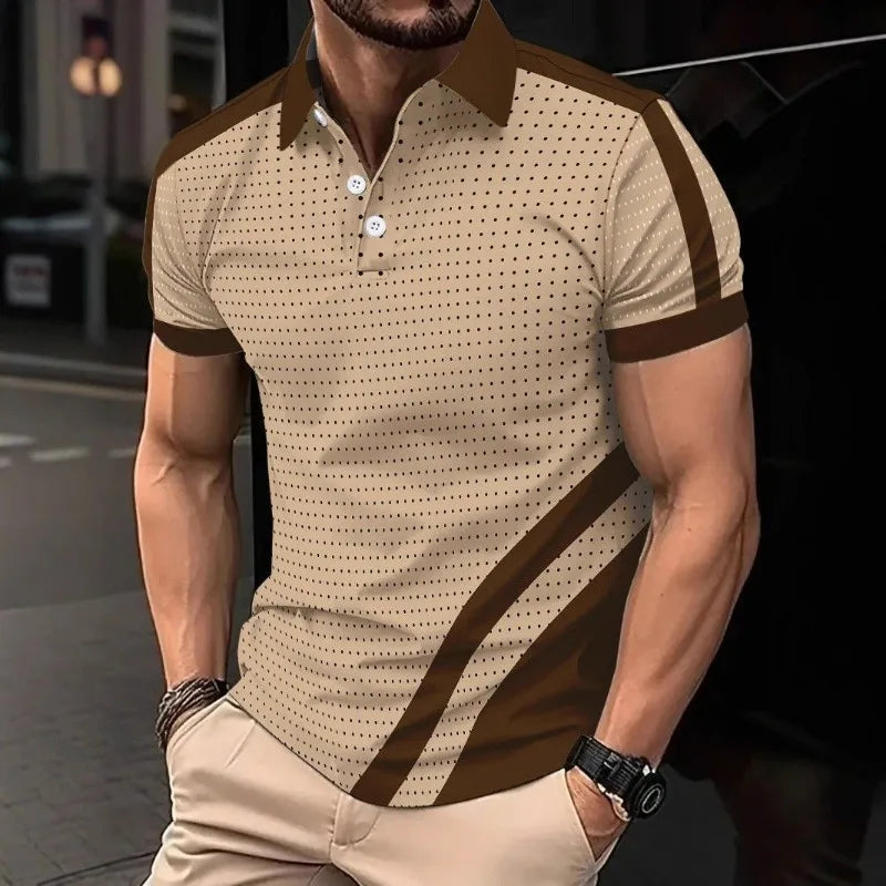 Men's Polka Dot Polo Shirt Black Short Sleeve Golf Shirt