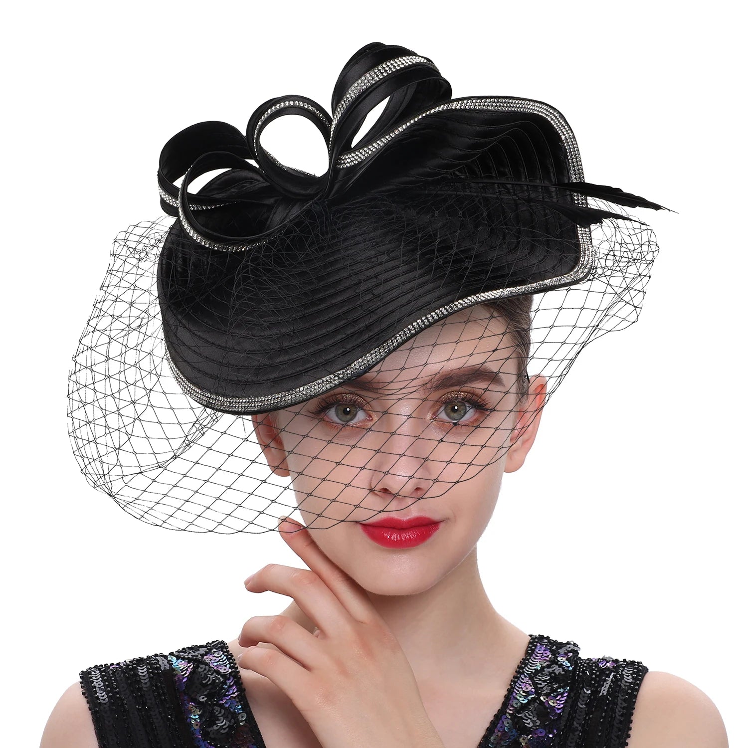 Elegant Women Derby Hats with Veil Headband Tea Party Hat