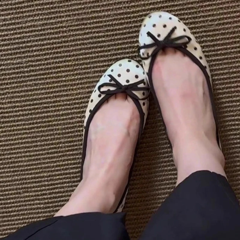 Designer Polka Dot Round Toe Ballet Flats for Women