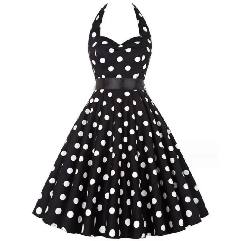 Women Summer Polka Dot Vintage Dress Fashion Party Office Lady Rockabilly