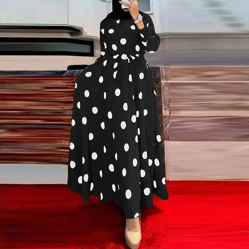 Women's Casual Dress Polka Dot Print Long Maxi Dress Party Casual