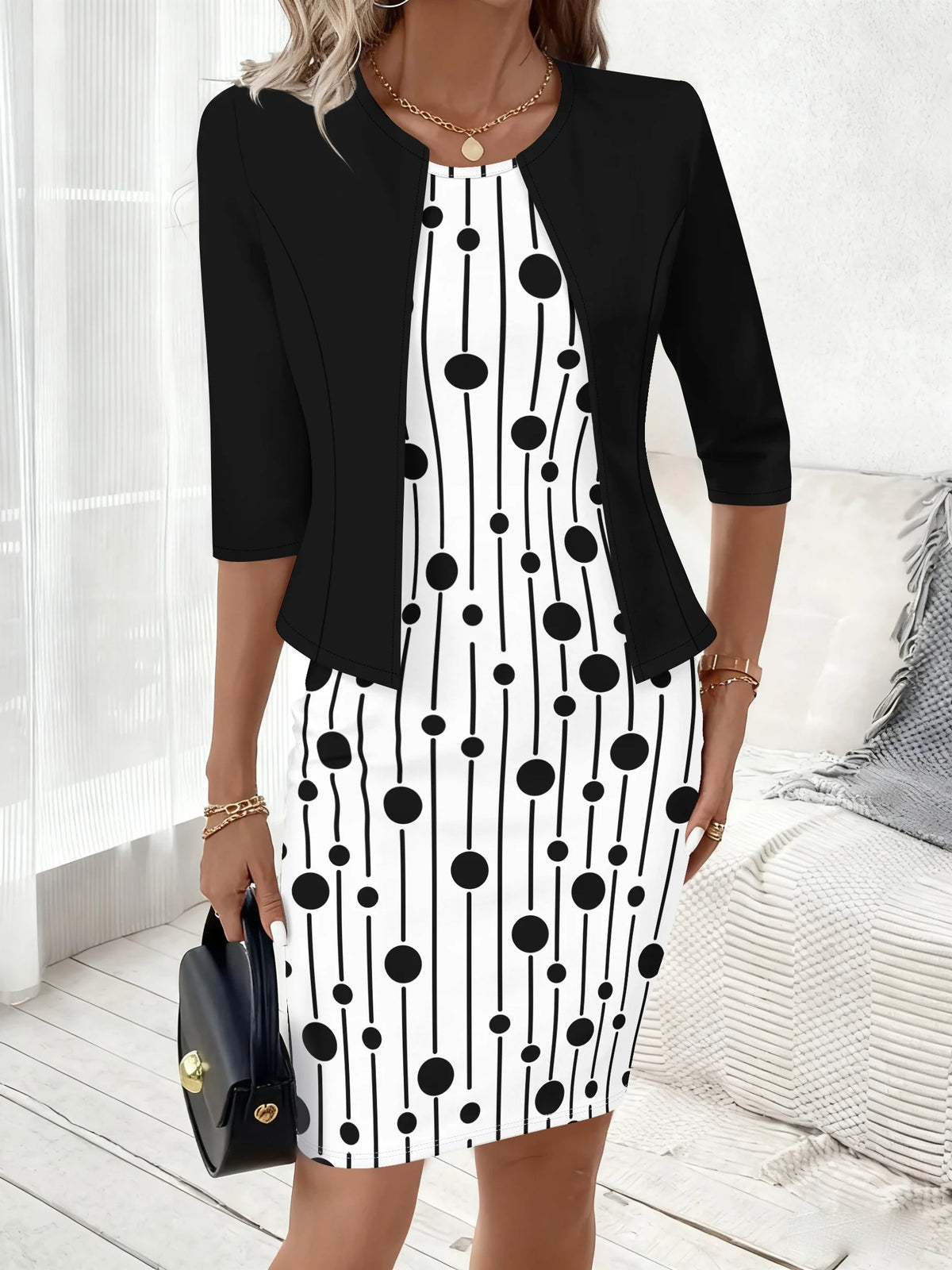 Printed Design Autumn and winter casual style black and white polka dot striped