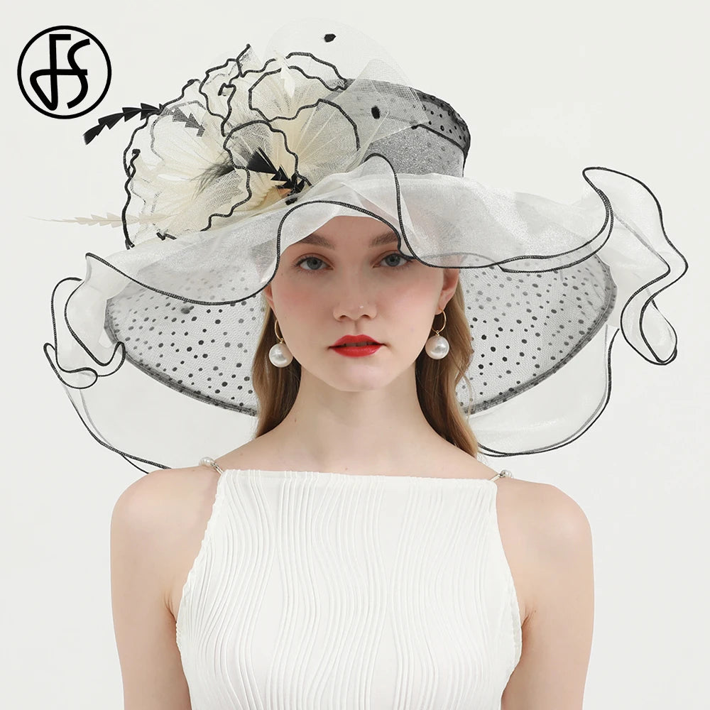 FS Green Kentucky Derby Hat Women Organza Polka Dot Visor Cap