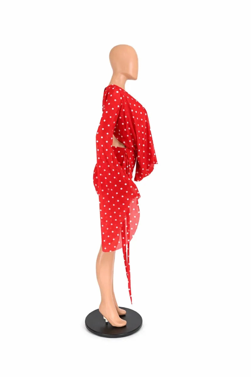 Polka Dots Print Vacation Beach Mini Dress Women Fashion Swinging Collar