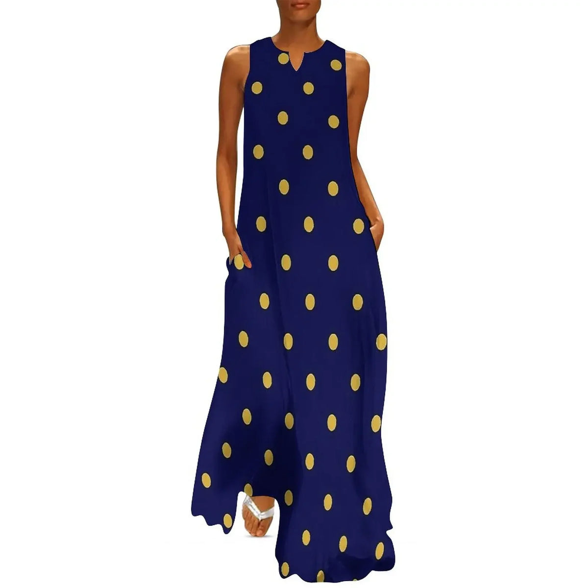 Red And White Polka Dots Print Women Dress  Elegant Maxi Dress V-Neck