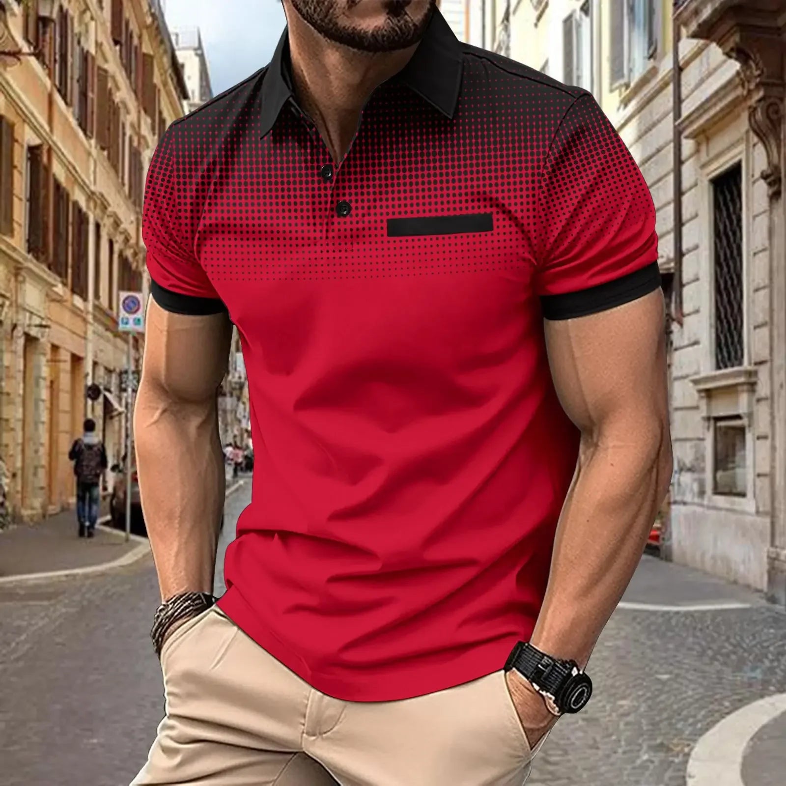 Men's summer gradient printed polka dot short sleeved