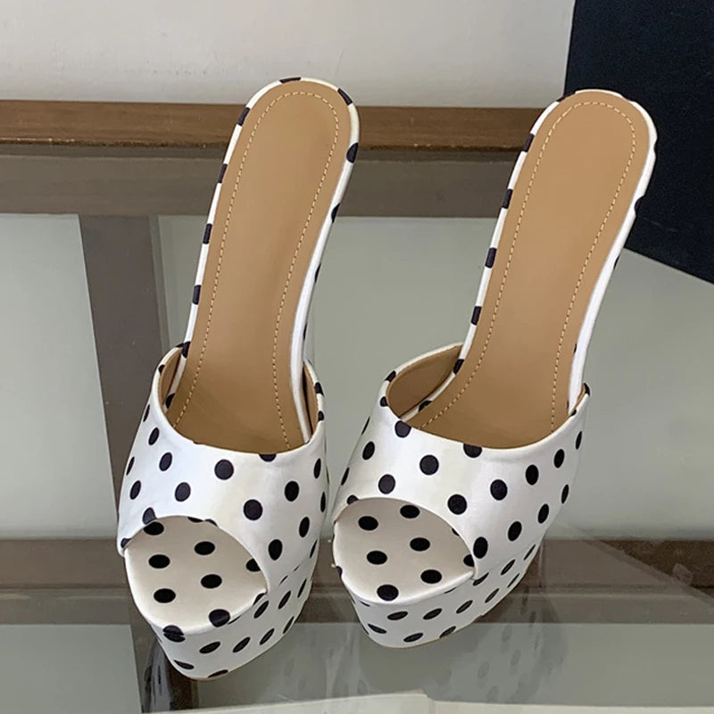 Liyke Sexy Super High Heels Slippers Women Summer Peep Toe Polka Dot shoes