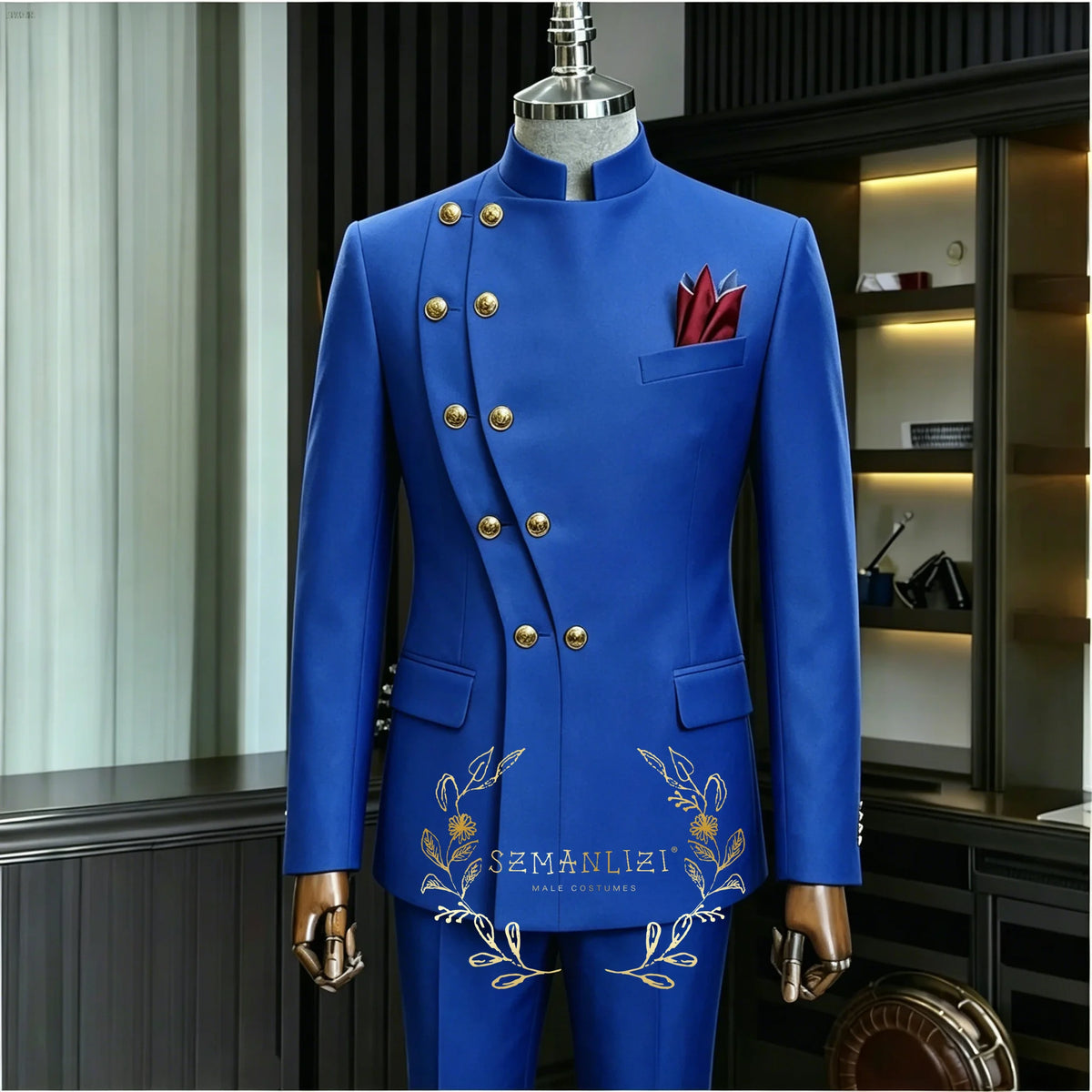 Men's Stand Collar 2-Piece Suit (Blazer + Pants)