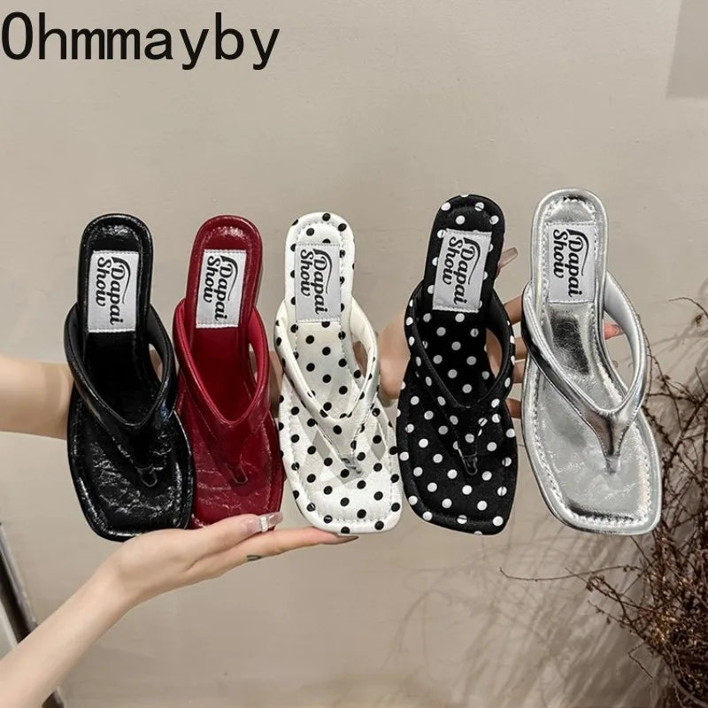 Designer Summer Polka Dot Women Slippers Concise Wedges Heel Dress