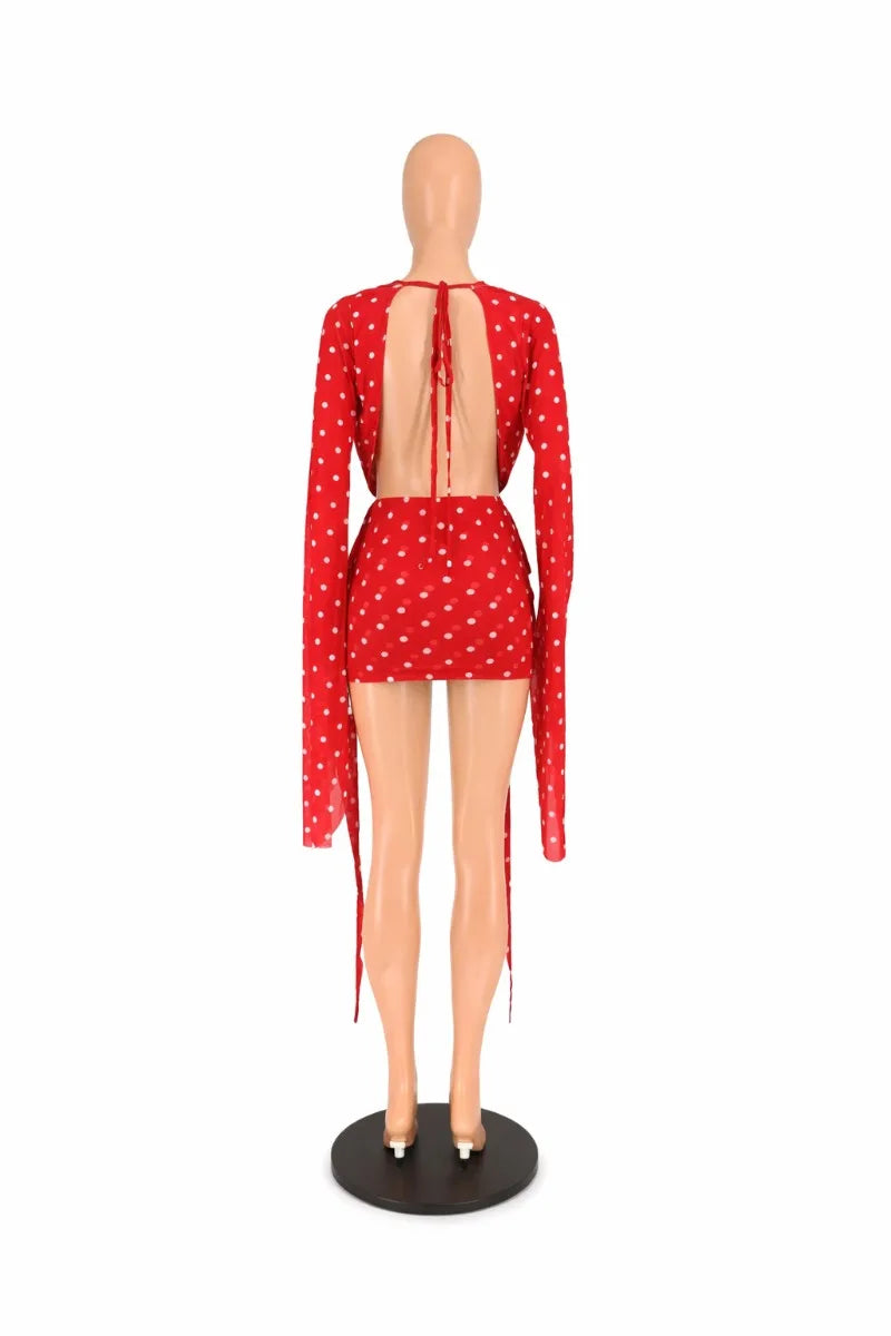 Polka Dots Print Vacation Beach Mini Dress Women Fashion Swinging Collar
