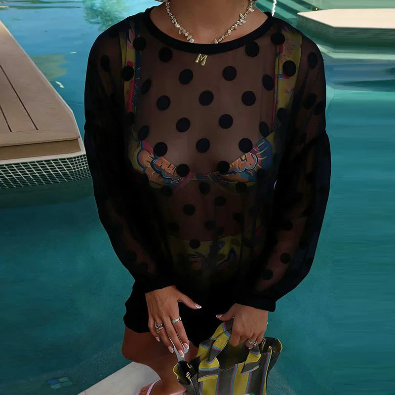 Casual Loose Swing Cover Up Top Polka Dot Print