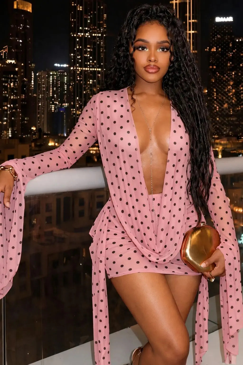Polka Dots Print Vacation Beach Mini Dress Women Fashion Swinging Collar