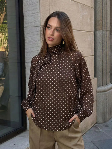 HH Polka Dot Shirts For Women Elegant Fashion Long Sleeve Blouses
