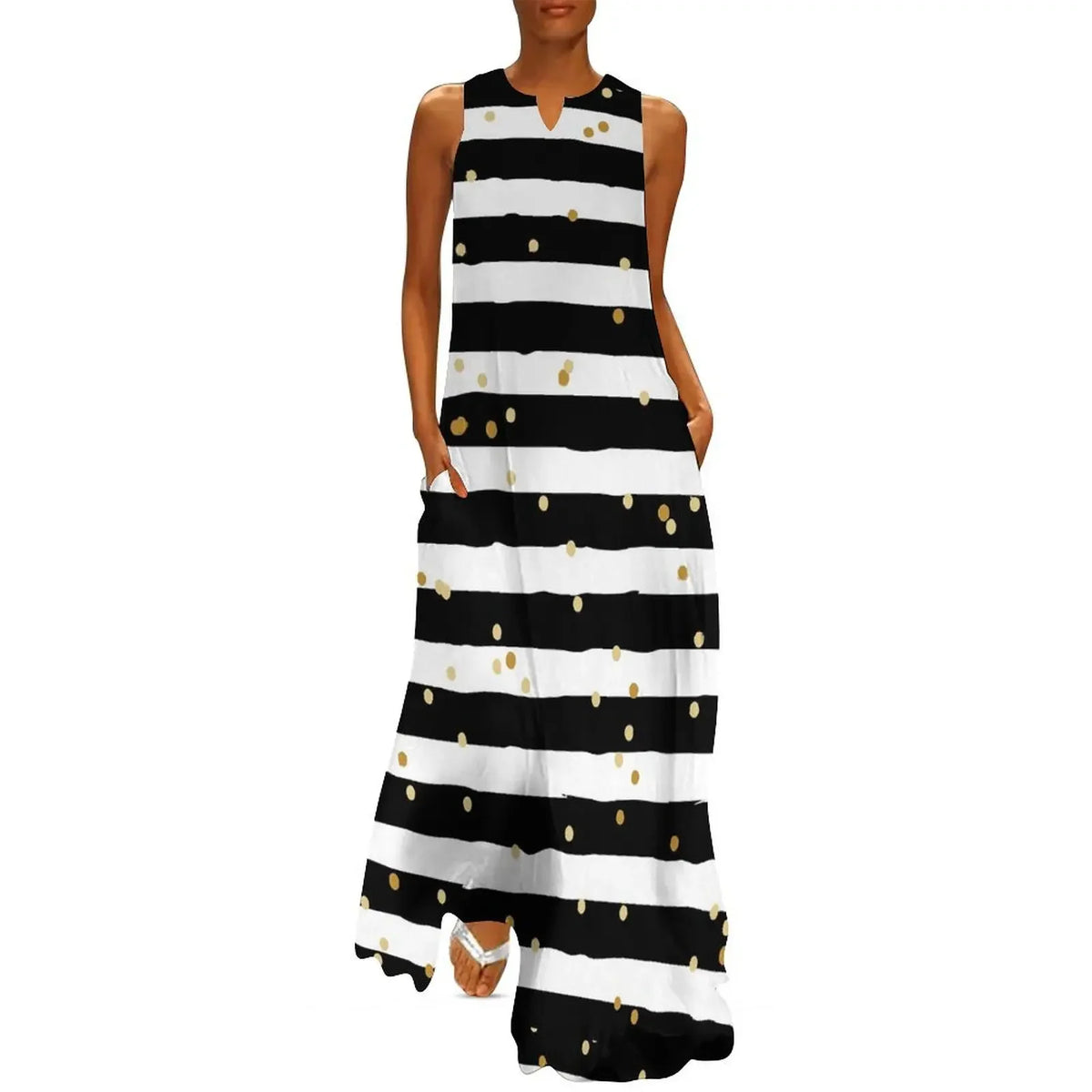 Robe Striped Polka Dot Women Beach Dress Summer Black and White Two Tone