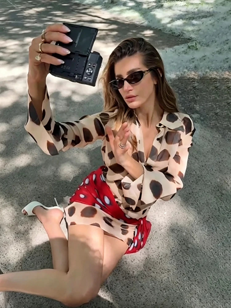 Sexy Print Polka Dot Women's Dress Trendy Full Sleeve Turn-down Collar Single Breasted Mini Dress 2026 Summer Chic Vacation Wear