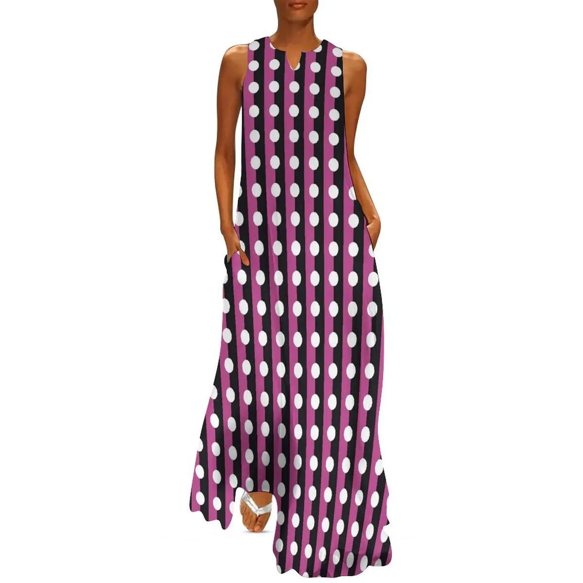 Robe Striped Polka Dot Women Beach Dress Summer Black and White Two Tone