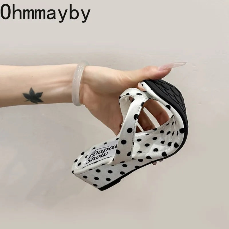 Designer Summer Polka Dot Women Slippers Concise Wedges Heel Dress