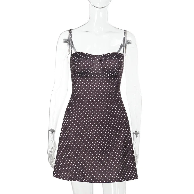 Women's Polka Dot Halter-neck Dress Low-cut and Alluringly Elegant Mini Skirt