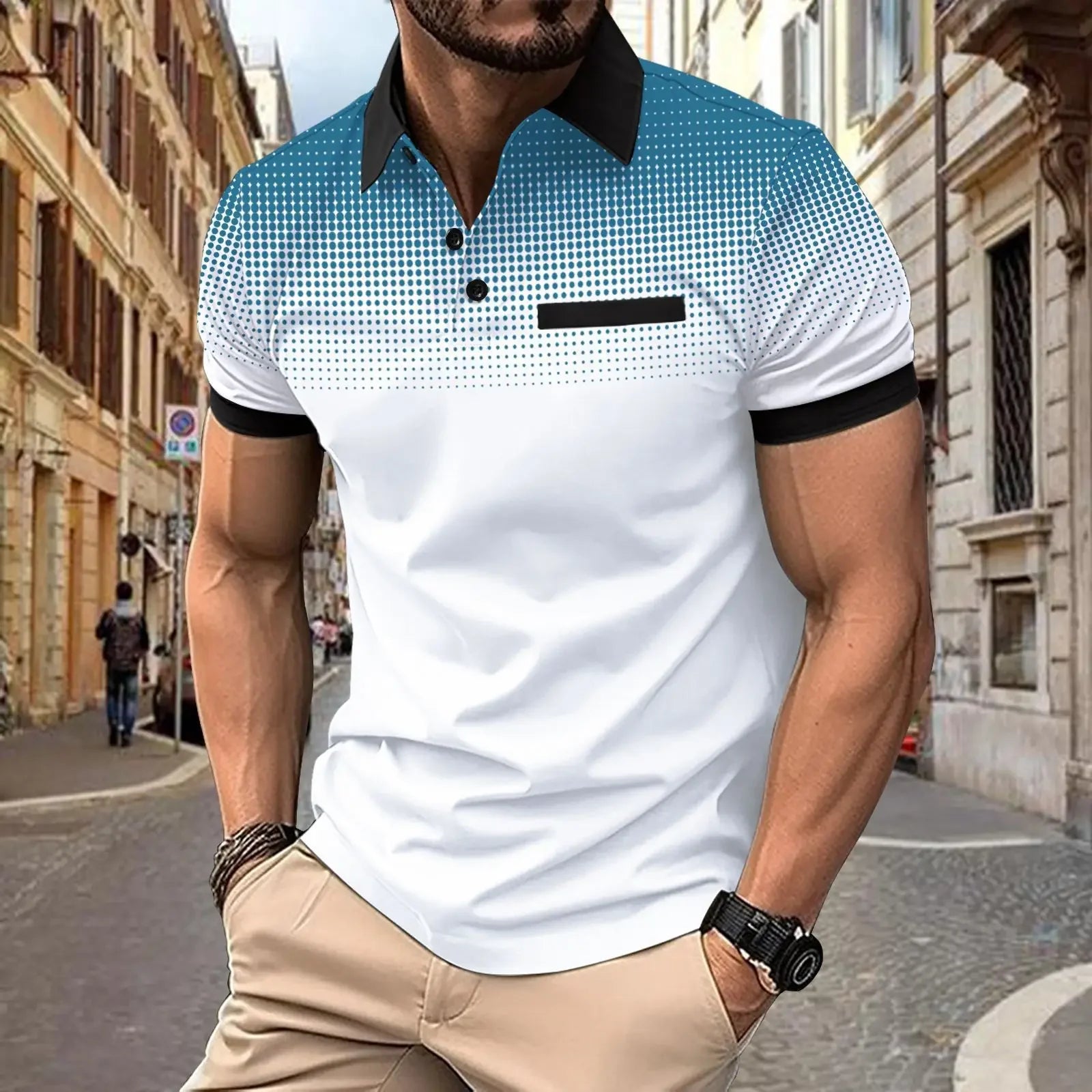 Men's summer gradient printed polka dot short sleeved