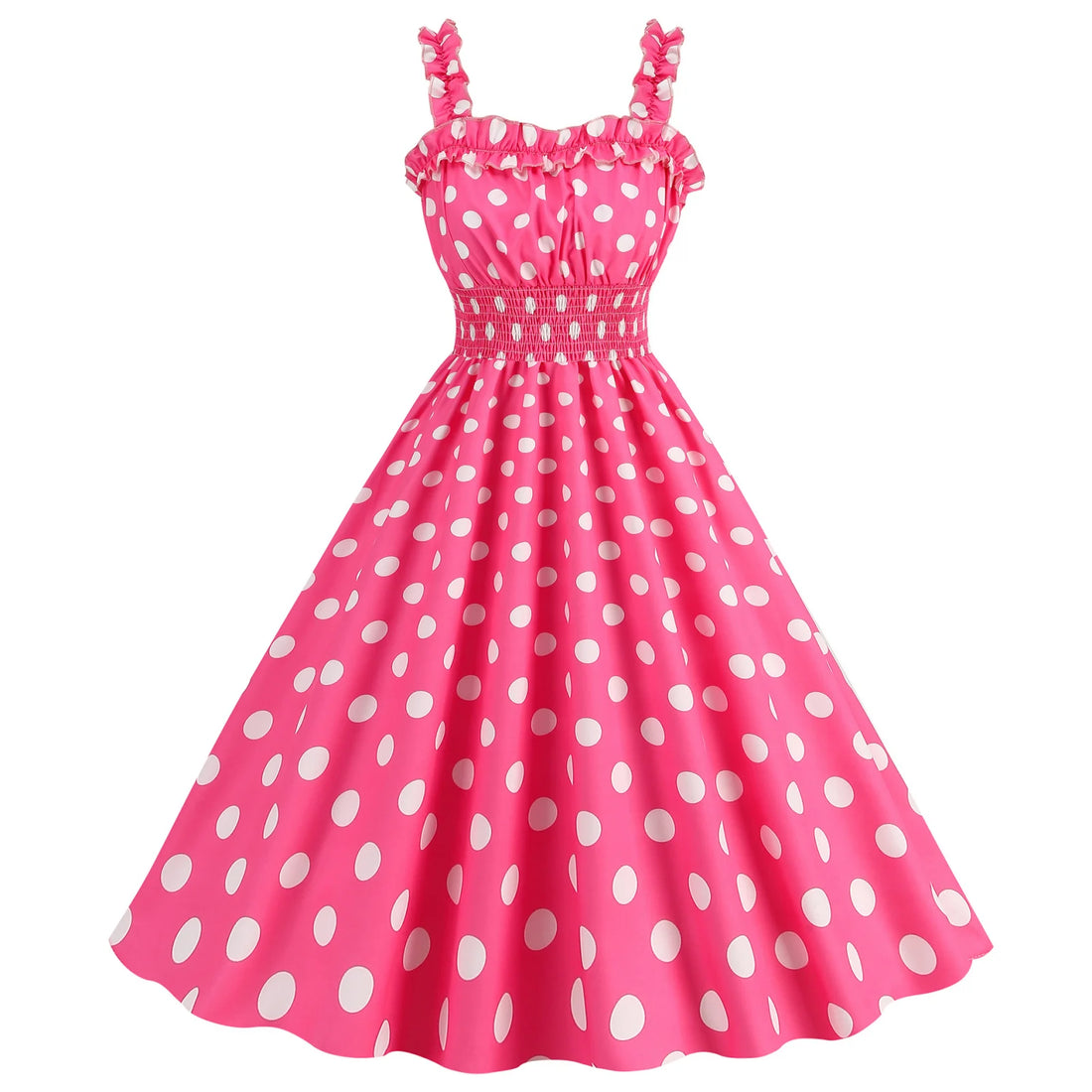 Polka Dot Print Dress Camisole Party Casual Plaid Skirt with Victoria Waist-Cinched A-Line Silhouette Dress